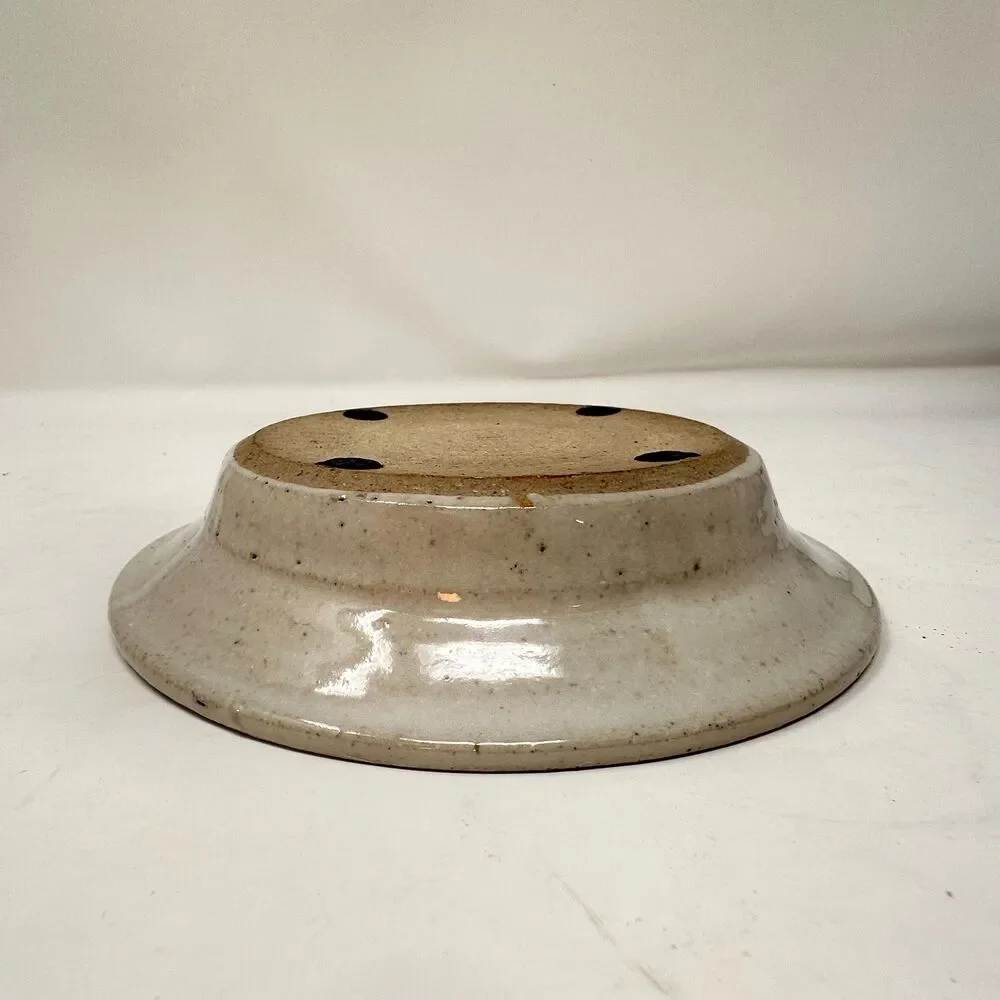 Vintage Studio Pottery Berry Bowl Strainer Planter Abstract Blue Green 7x1.5”